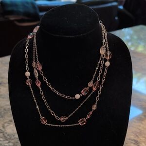 Multi-Strand Pink Bead Layered Necklace
